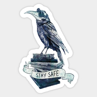 Crow Plague Doctor Say quote stay safe vintage blue style Sticker